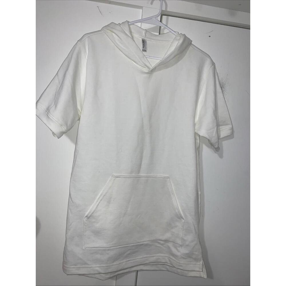 American Apparel French Terri Cloth Short Sleeve Hoodie  NWOT Unisex Small White
